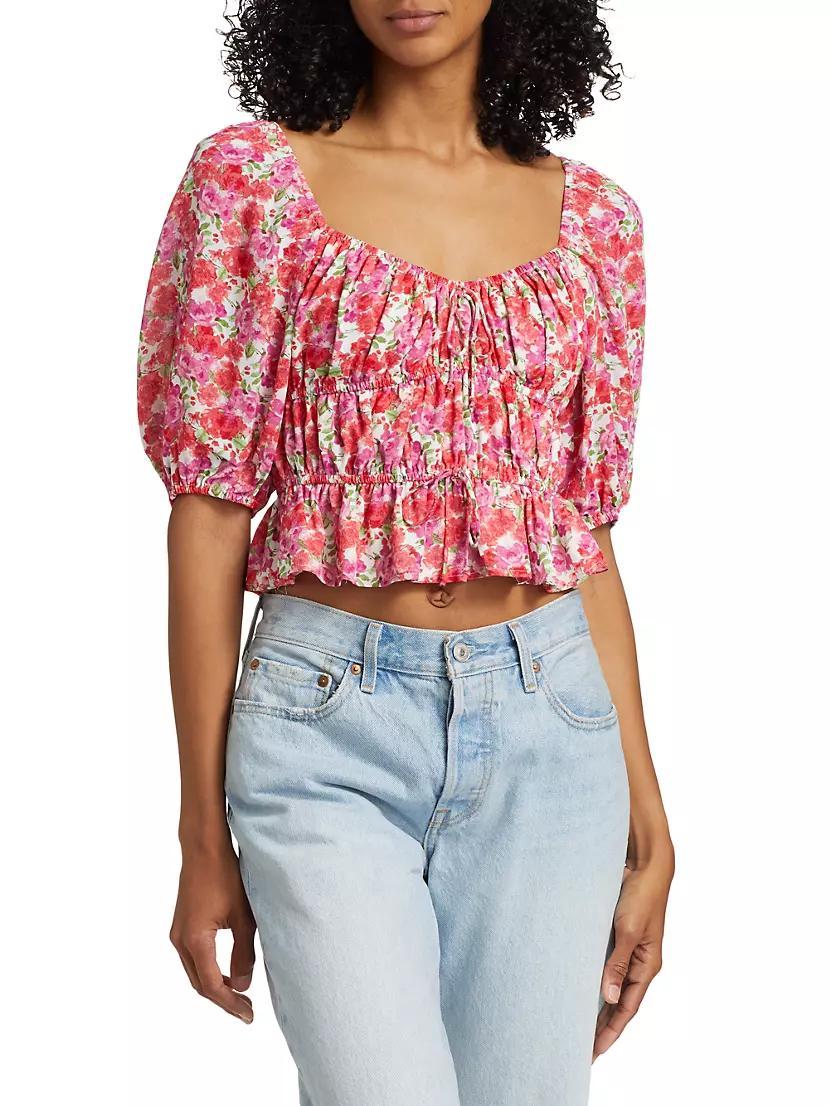 Avra Floral Puff-Sleeve Crop Top Product Image