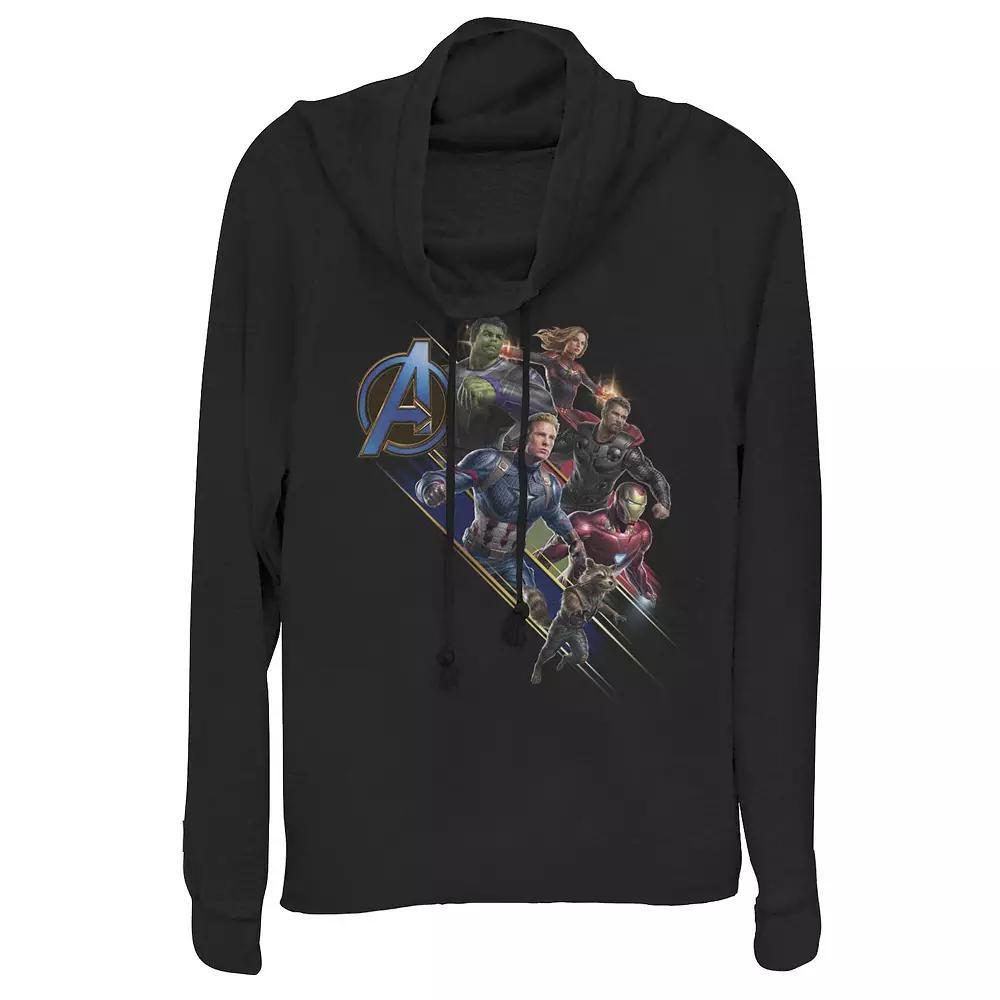 Juniors' Marvel D23 Exclusive Avengers Retro Comic Group Shot Logo Cowlneck Graphic Lightweight Long Sleeve, Girl's, Size: XL, Black Product Image
