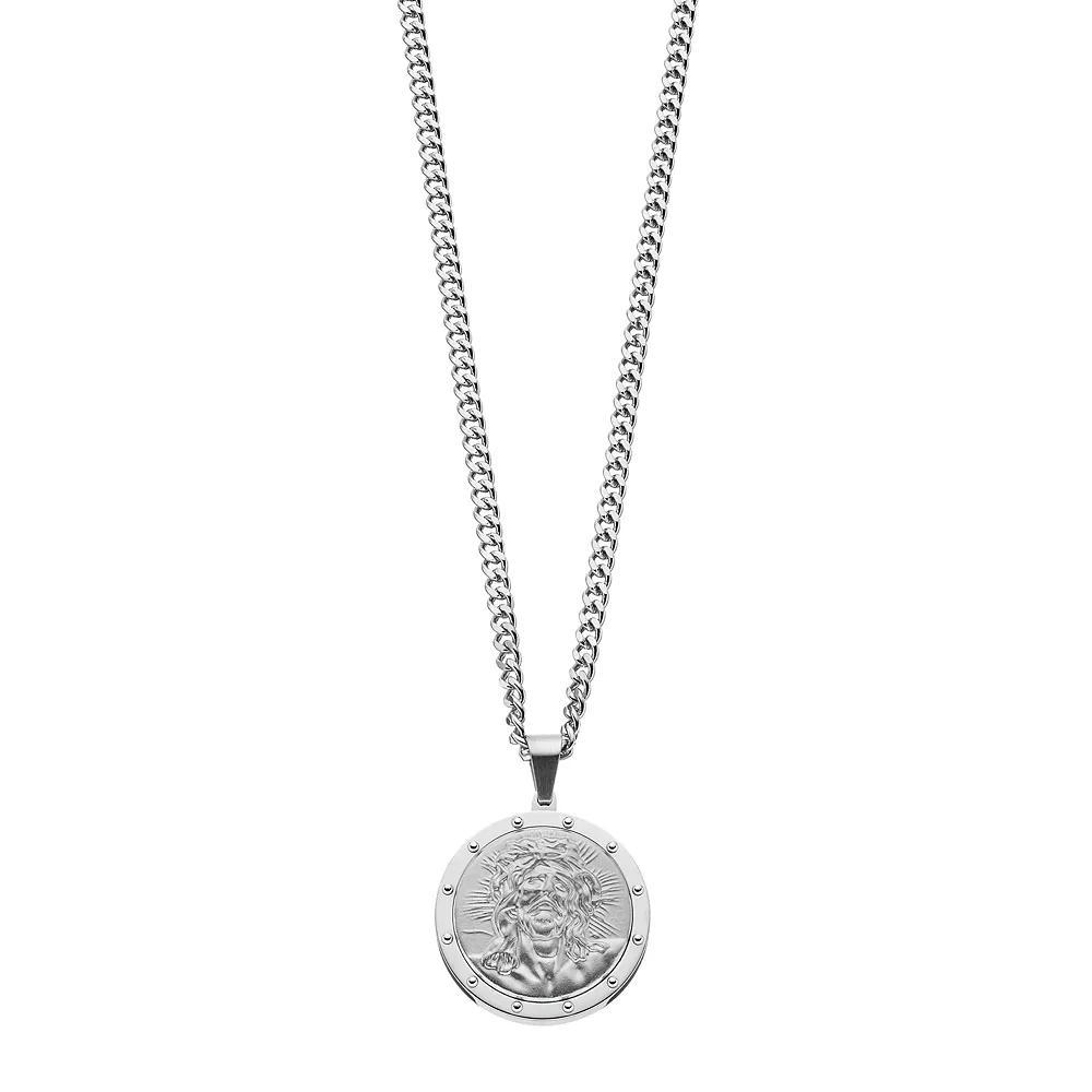Men's Stainless Steel Jesus Medallion Pendant Necklace, Size: 24" Product Image