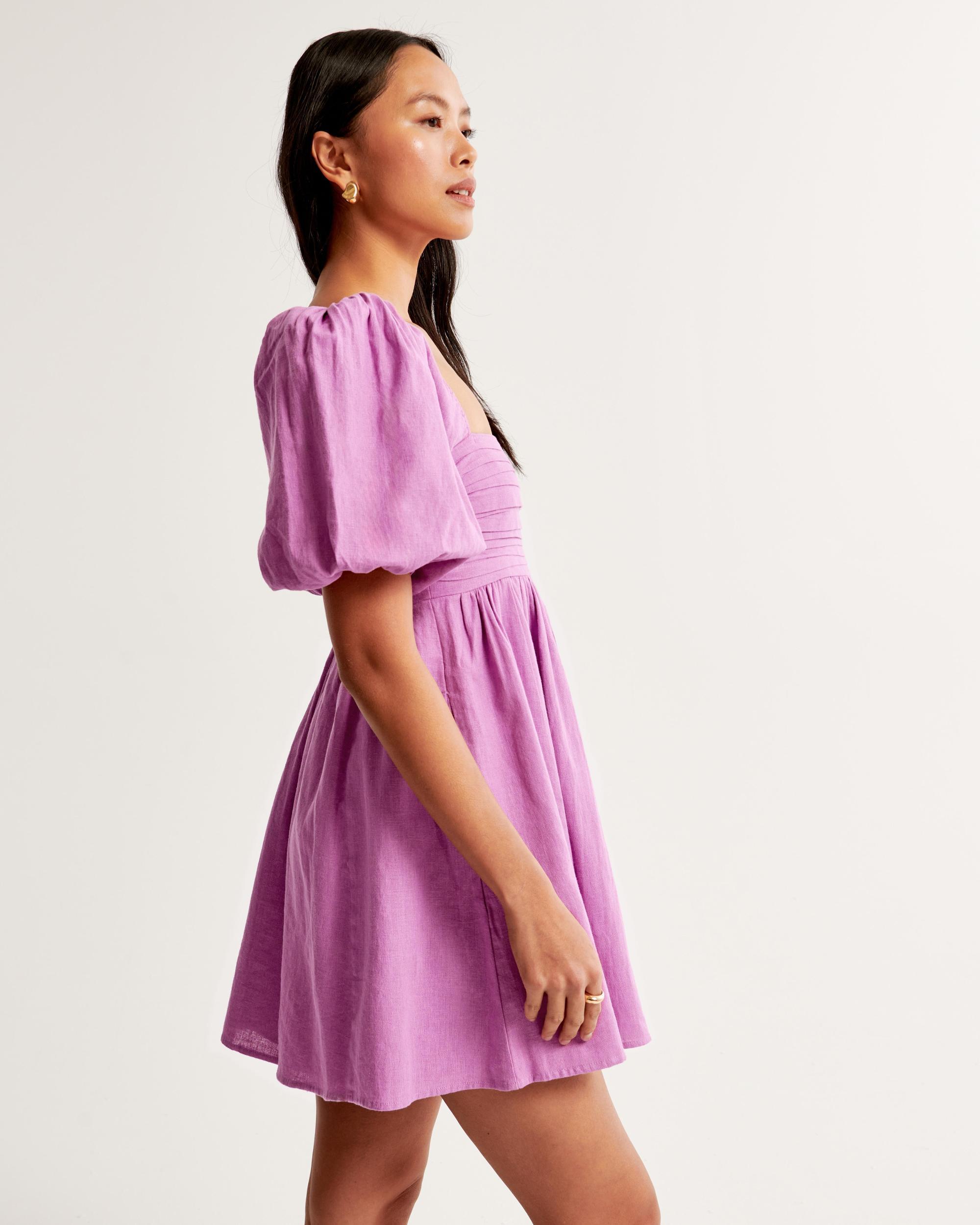 The A&F Emerson Linen-Blend Puff Sleeve Mini Dress Product Image