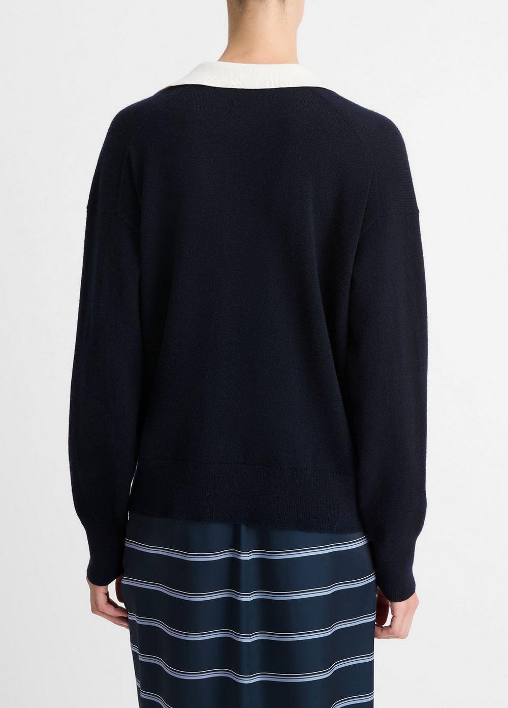 Wool & Cashmere-Blend Contrast-Collar Polo Sweater Product Image