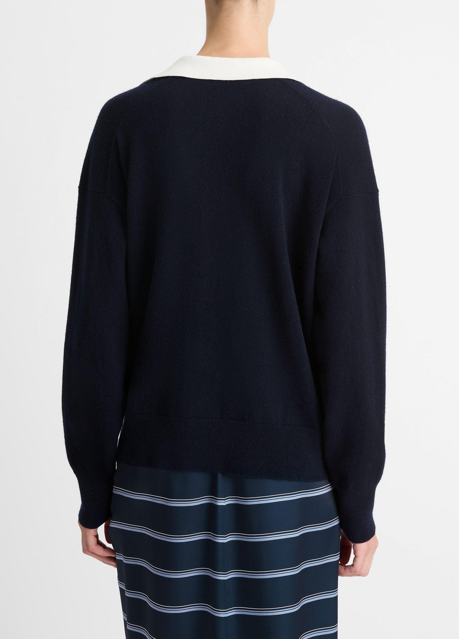 Wool & Cashmere-Blend Contrast-Collar Polo Sweater Product Image