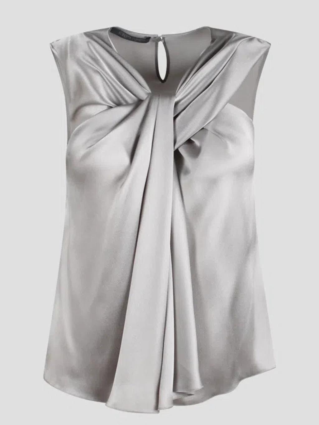 ALBERTA FERRETTI Sleeveless Gathered Satin Blouse In Gray Product Image
