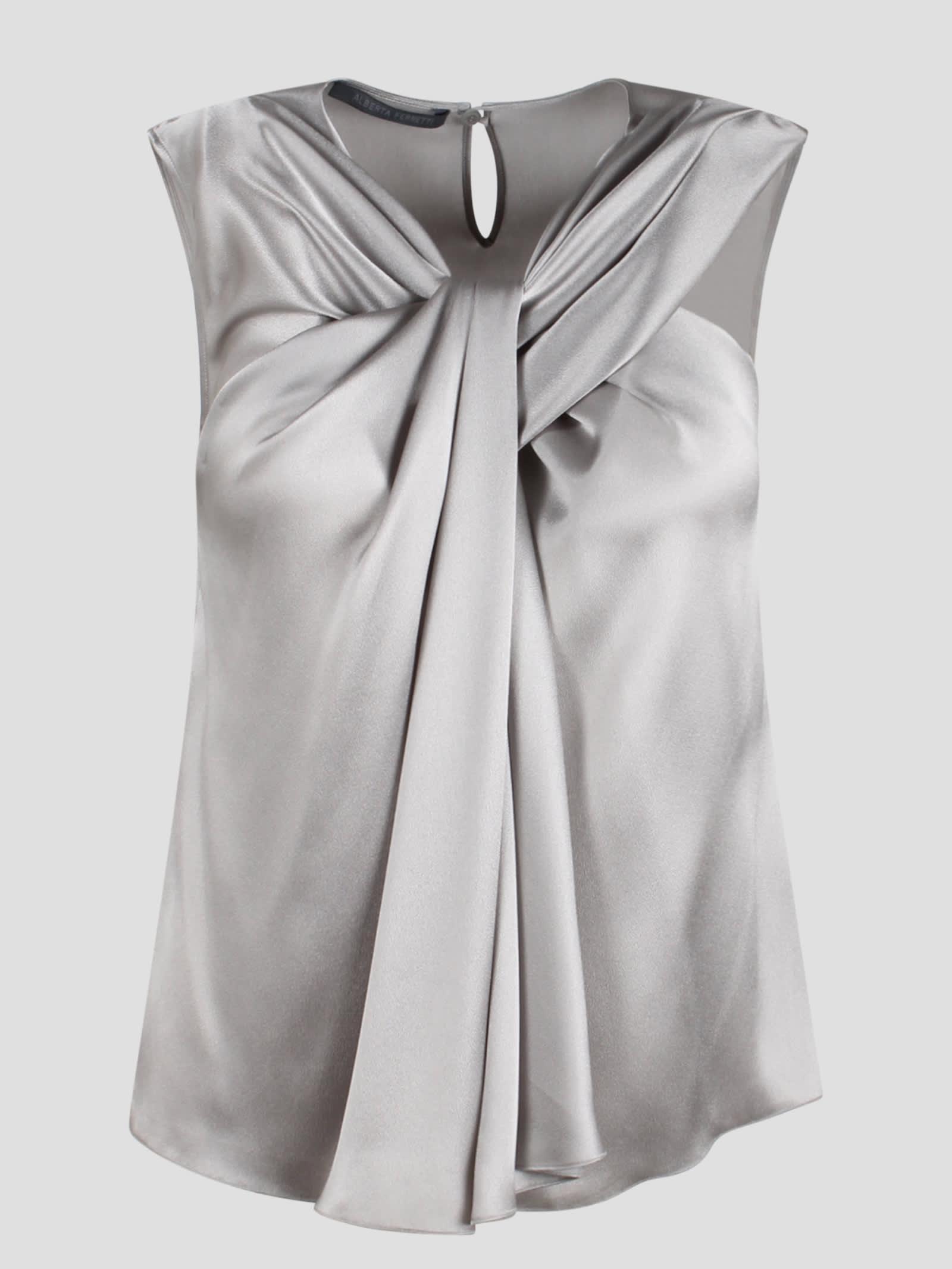 ALBERTA FERRETTI Sleeveless Gathered Satin Blouse In Gray Product Image
