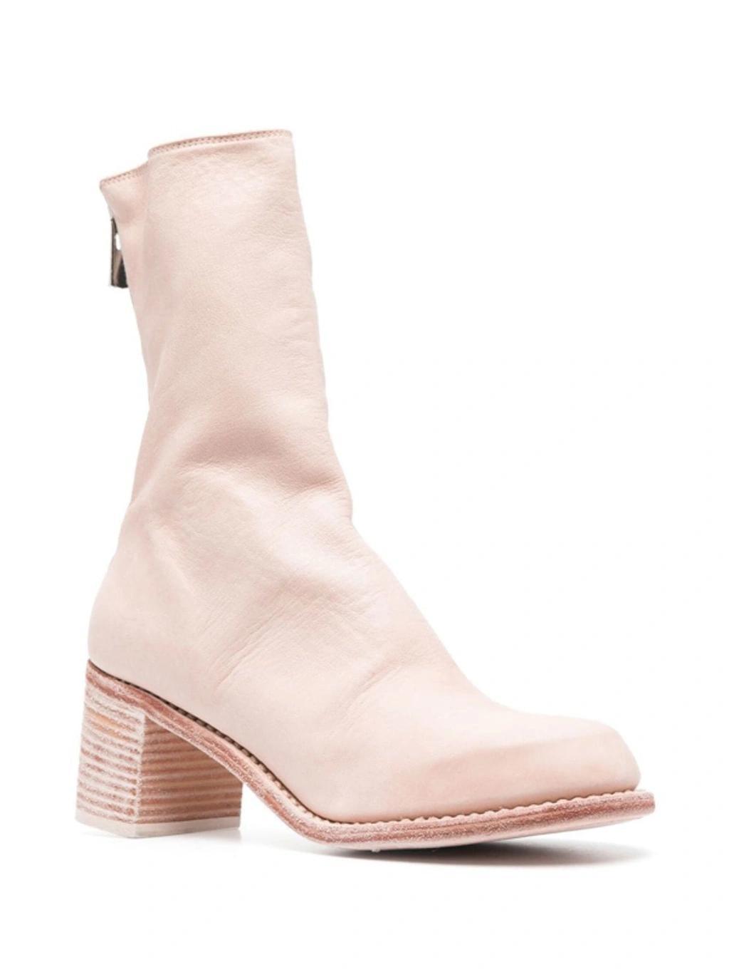 GUIDI Stack-heel Leather Ankle Boots In Pink Product Image