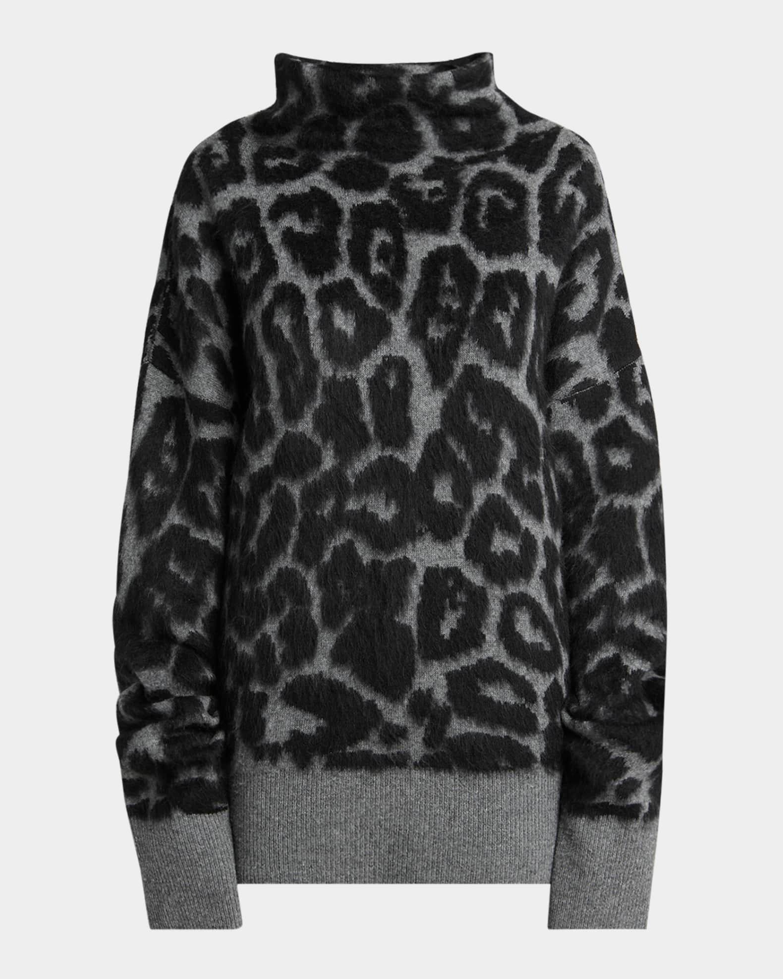 Leopard Jacquard Oversized Wool Turtleneck Product Image