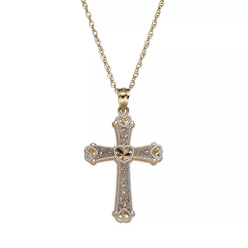 10k Gold Two Tone Openwork Cross Pendant Necklace, Womens Product Image