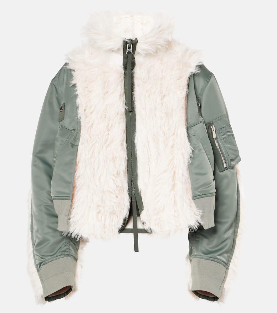 SACAI Faux Fur Paneled Bomber Jacket In Green Product Image