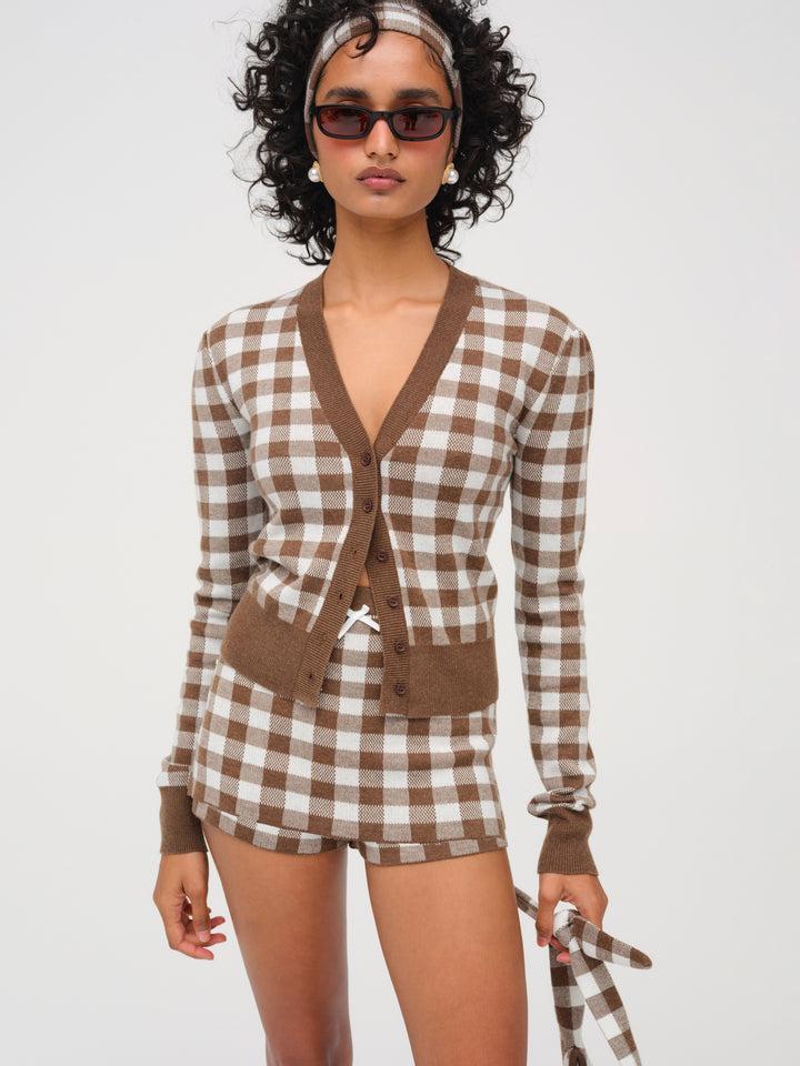 Gingham Knit Skort — Neutral Product Image