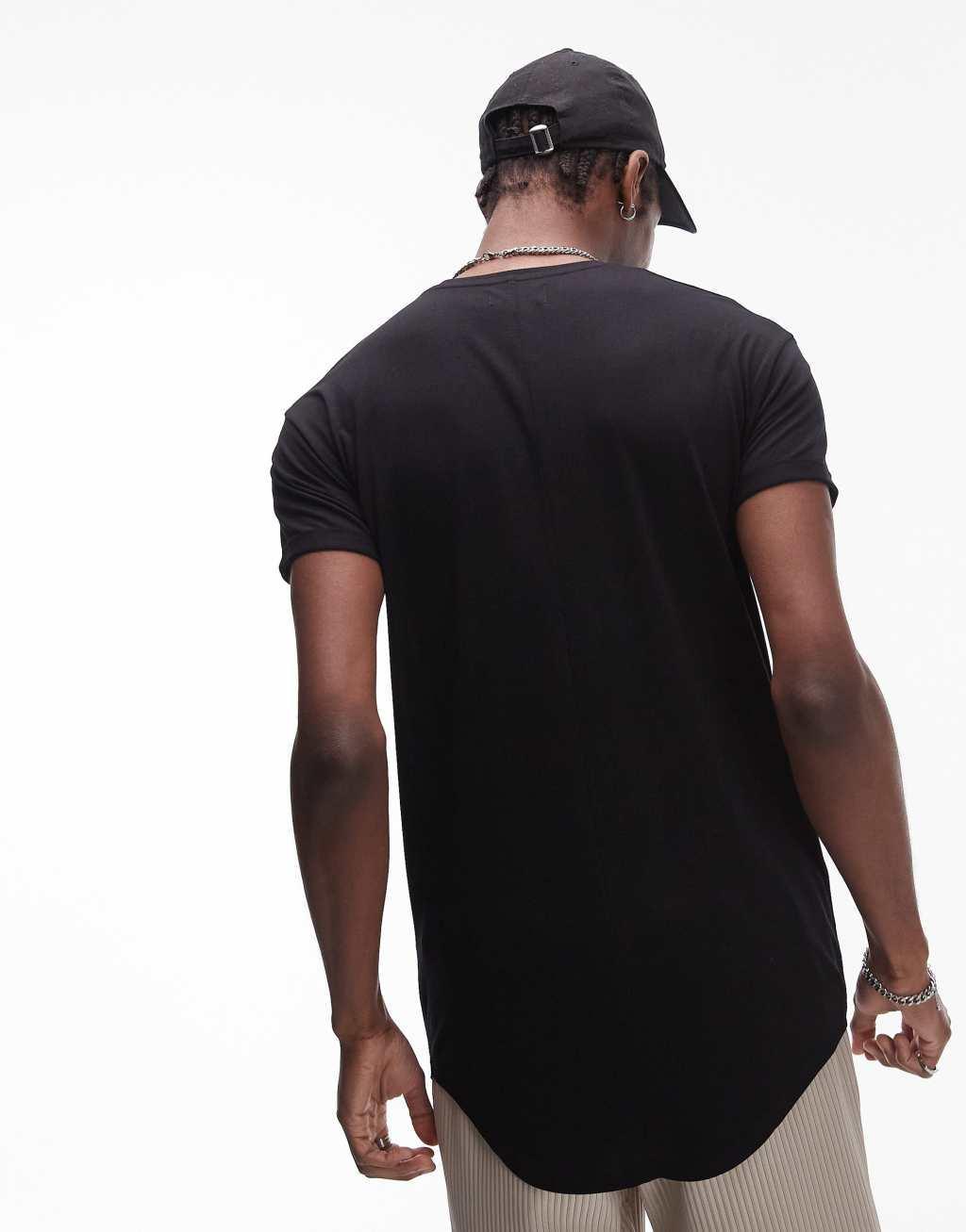 Topman longline T-shirt in black Product Image