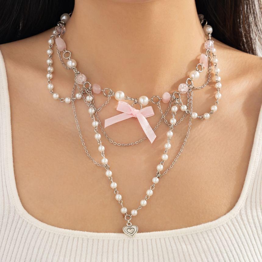 Beaded Ribbon Layered Necklace Product Image