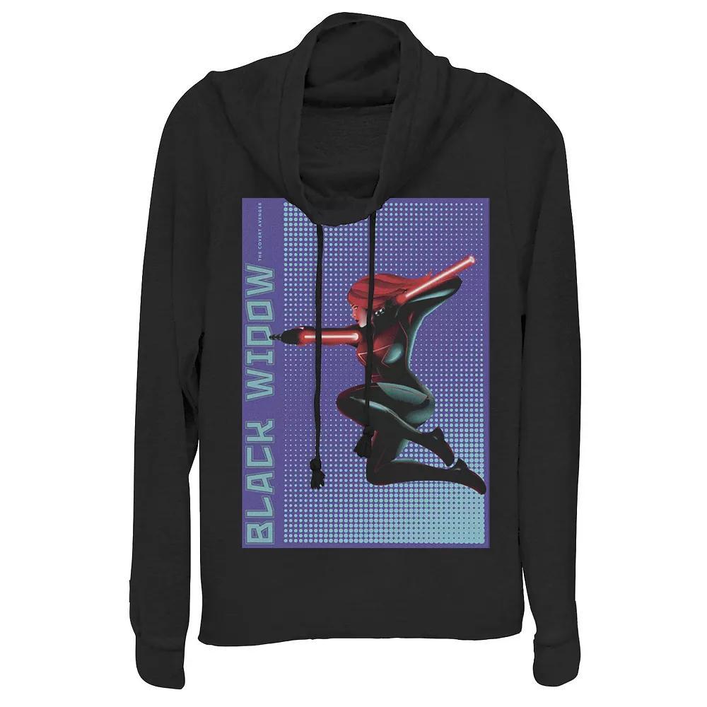 Juniors' Marvel Black Widow Halftone Pop Art Poster Cowlneck Graphic Lightweight Long Sleeve, Girl's, Size: Large Product Image
