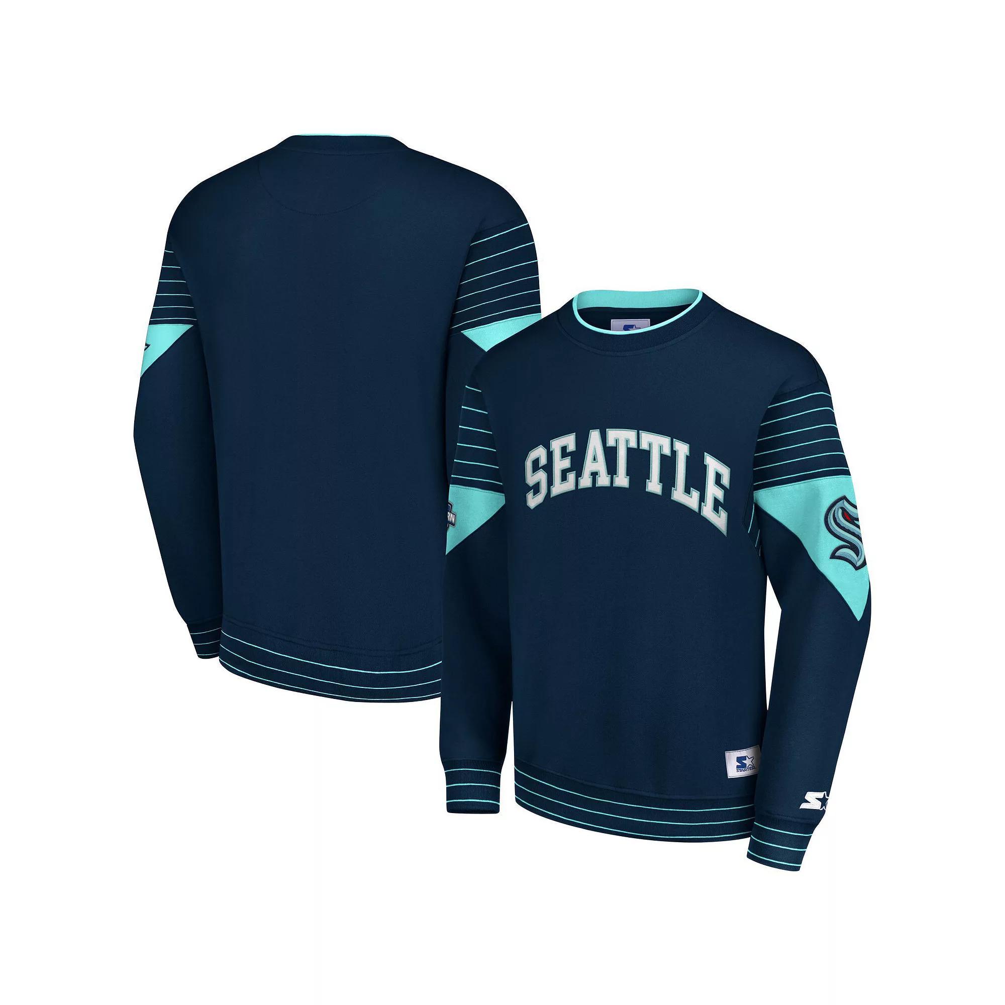 Men's Starter Deep Sea Blue Seattle Kraken Faceoff Pullover Sweatshirt, Size: Medium, Krk Blue Product Image