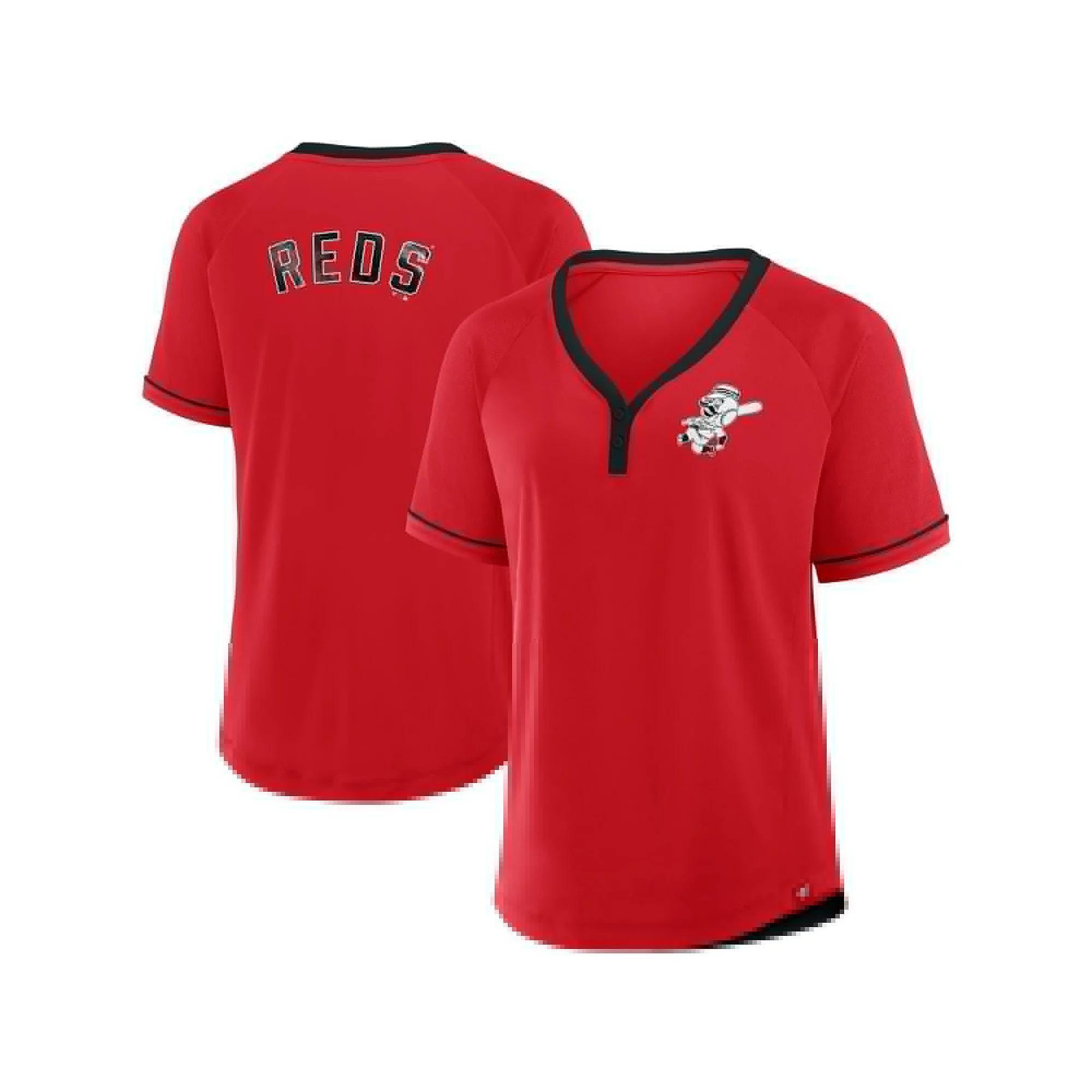 Women's Fanatics Red Cincinnati Reds Cooperstown Collection League Diva Raglan V-Neck T-Shirt, Size: Large, Red Red Product Image