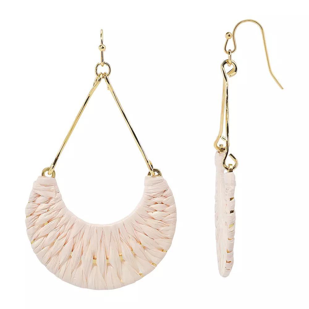 Emberly Gold Tone Raffia Wrapped Crescent Drop Earrings, Womens, White Product Image