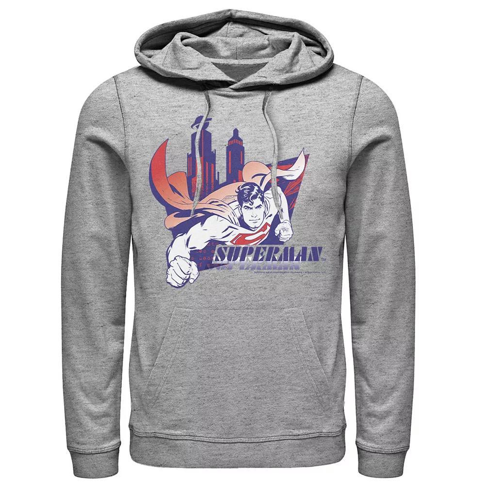 Men's DC Comics Superman Daily Planet Skyline Flying Poster Hoodie, Size: 3XL, Athletic Grey Product Image