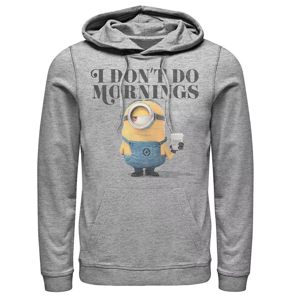 Men's Despicable Me Minions I Don't Do Mornings Pullover Hoodie, Size: Large, Athletic Grey Product Image