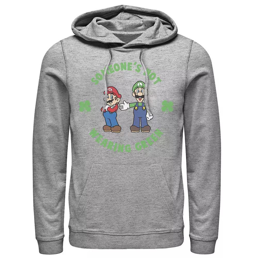 Men's Nintendo Super Mario St. Patty's Not Wearing Green Hoodie, Size: XXL, Athletic Grey Product Image