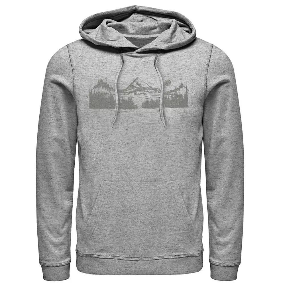 Men's Mountain Scene Draw Lines Hoodie, Size: Medium, Athletic Grey Product Image