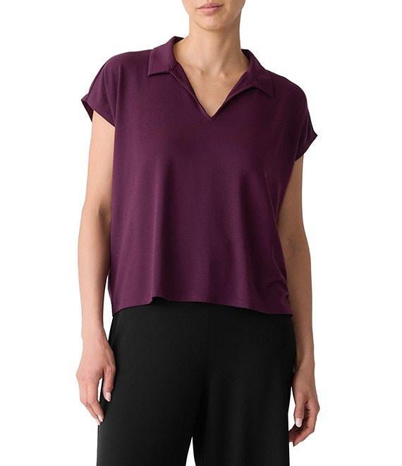 Eileen Fisher Jersey Knit Collar V-Neck Cap Sleeve Top Product Image