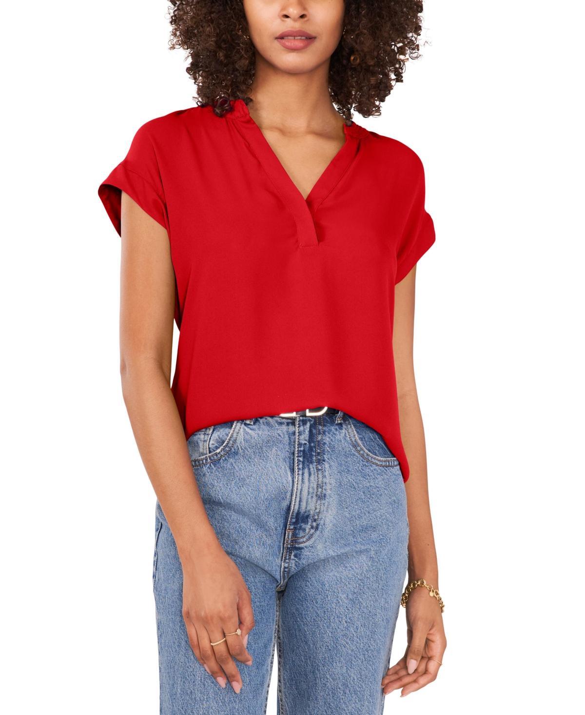 Vince Camuto Womens Split Neck Short Sleeve Blouse Product Image