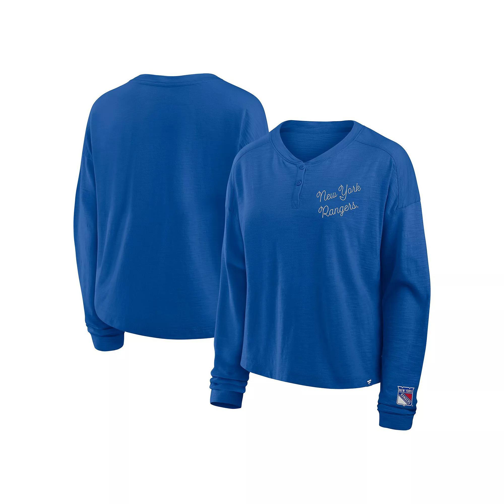 Women's Fanatics Blue New York Rangers Oversized All Out Effort Long Sleeve Henley T-Shirt, Size: Small, Ran Blue Product Image