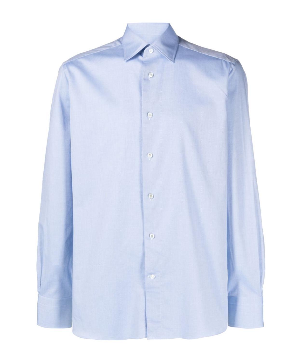 ZEGNA Wide-collar Long-sleeved Shirt In Blue Product Image