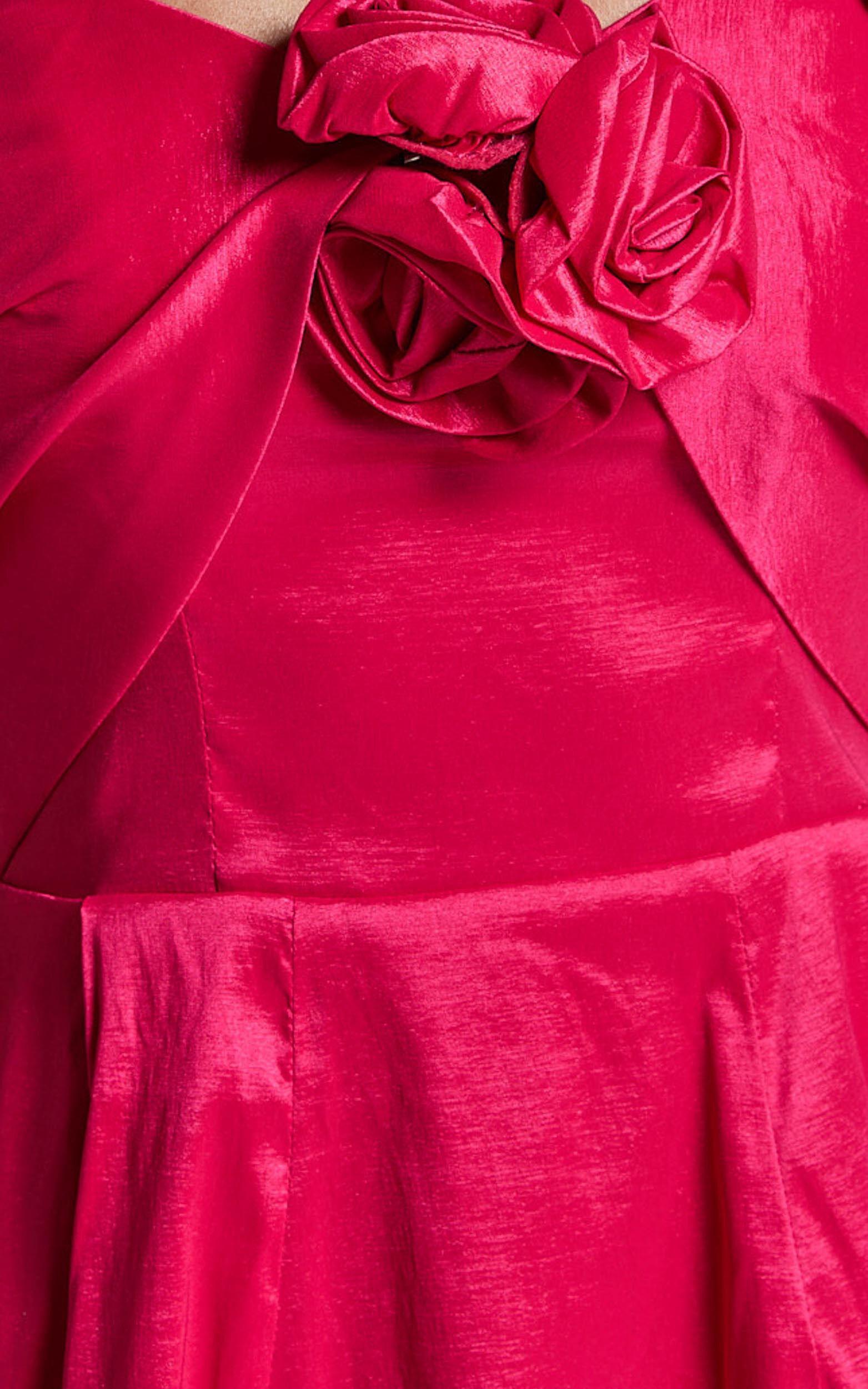 Amberle Mini Dress - Strappy Rosette Detail Bodice Dress in Raspberry Product Image