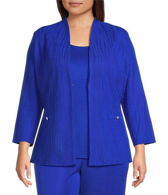 Ming Wang Plus Size Textured Wave Knit Mandarin Collar Bracelet Sleeve Jacket Product Image