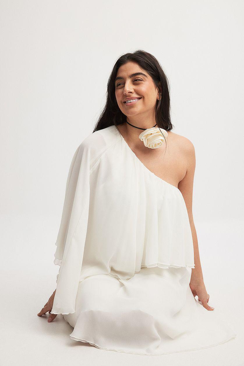 One Shoulder Chiffon Asymmetric Mini Dress Product Image