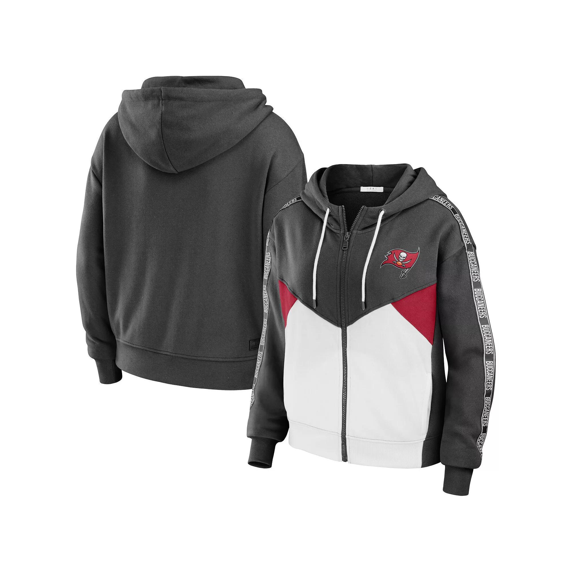 Women's WEAR by Erin Andrews Pewter/White Tampa Bay Buccaneers Color-Block Full-Zip Hoodie, Size: 2XL, Charco Product Image