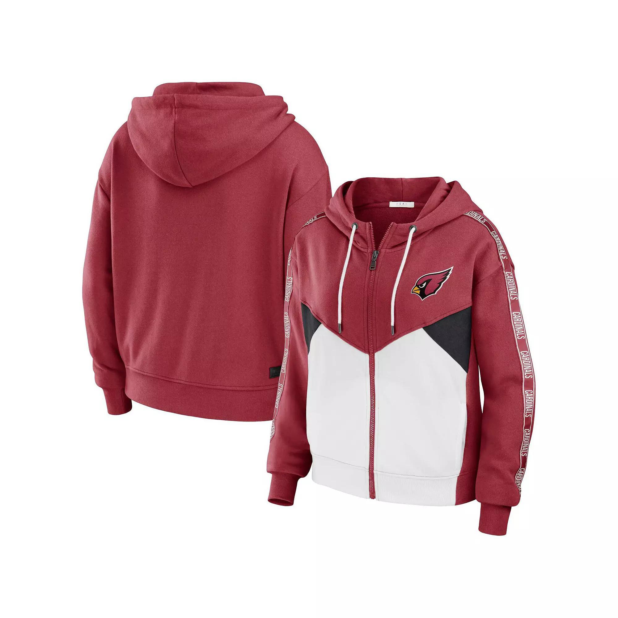 Womens WEAR by Erin Andrews Cardinal/White Arizona Cardinals Color-Block Full-Zip Hoodie Product Image