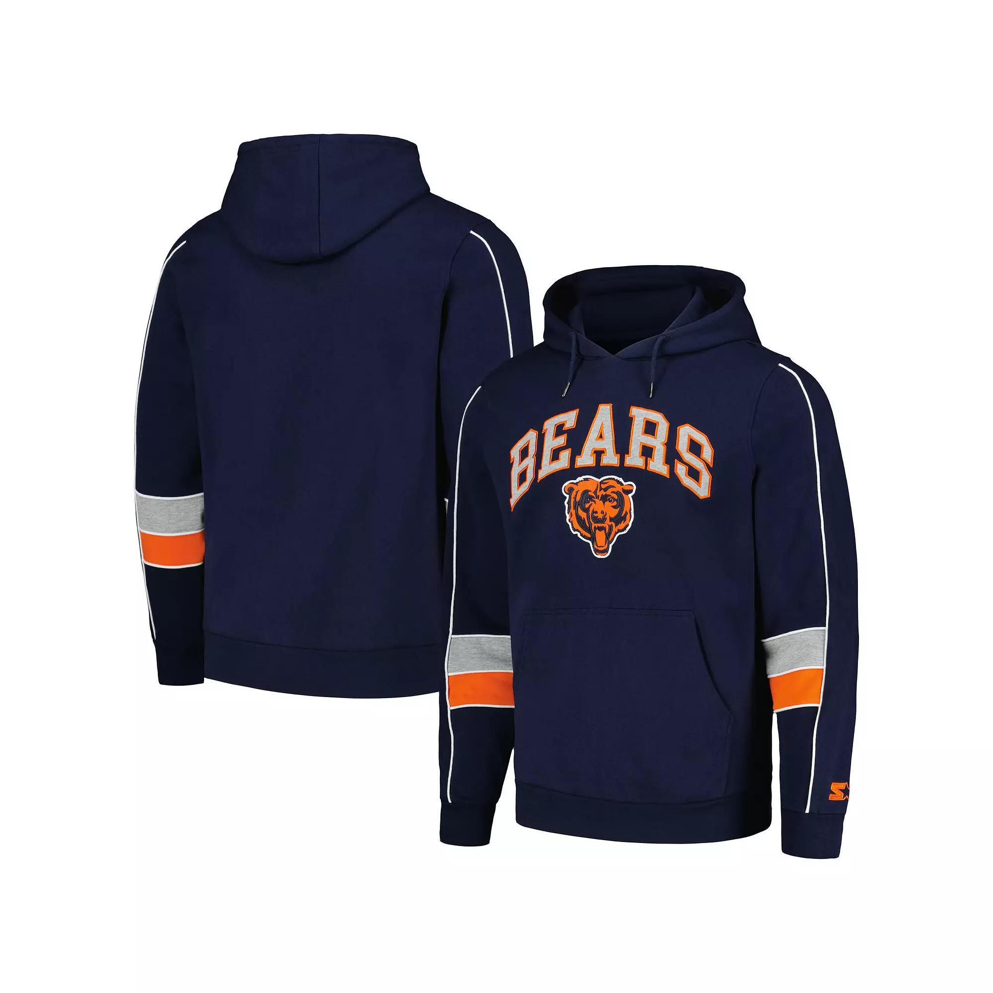 Men's Starter Navy Chicago Bears Captain Pullover Hoodie, Size: Small, Blue Product Image