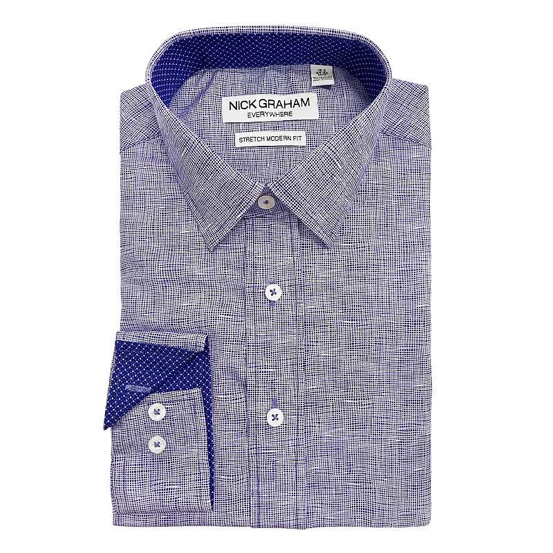Men's Nick Graham Traveler Collection Performance Modern-Fit Stretch Dress Shirt, Size: 2XL-36/37, Black Striated Product Image