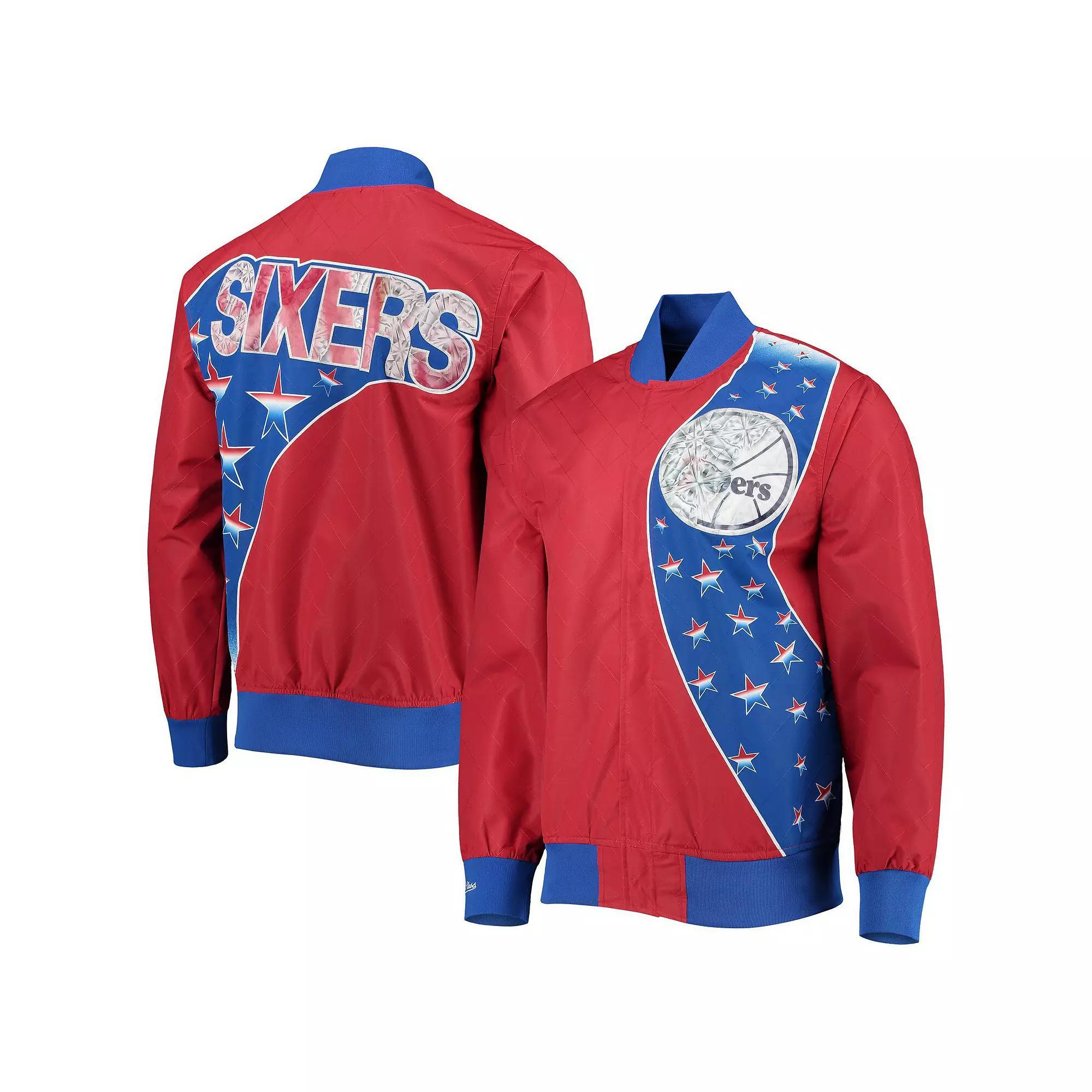 Men's Philadelphia 76ers Red Mitchell & Ness Hardwood Classics 75th Anniversary Authentic Warmup Full-Snap Jacket, Size: 2XL, 76r Red Product Image