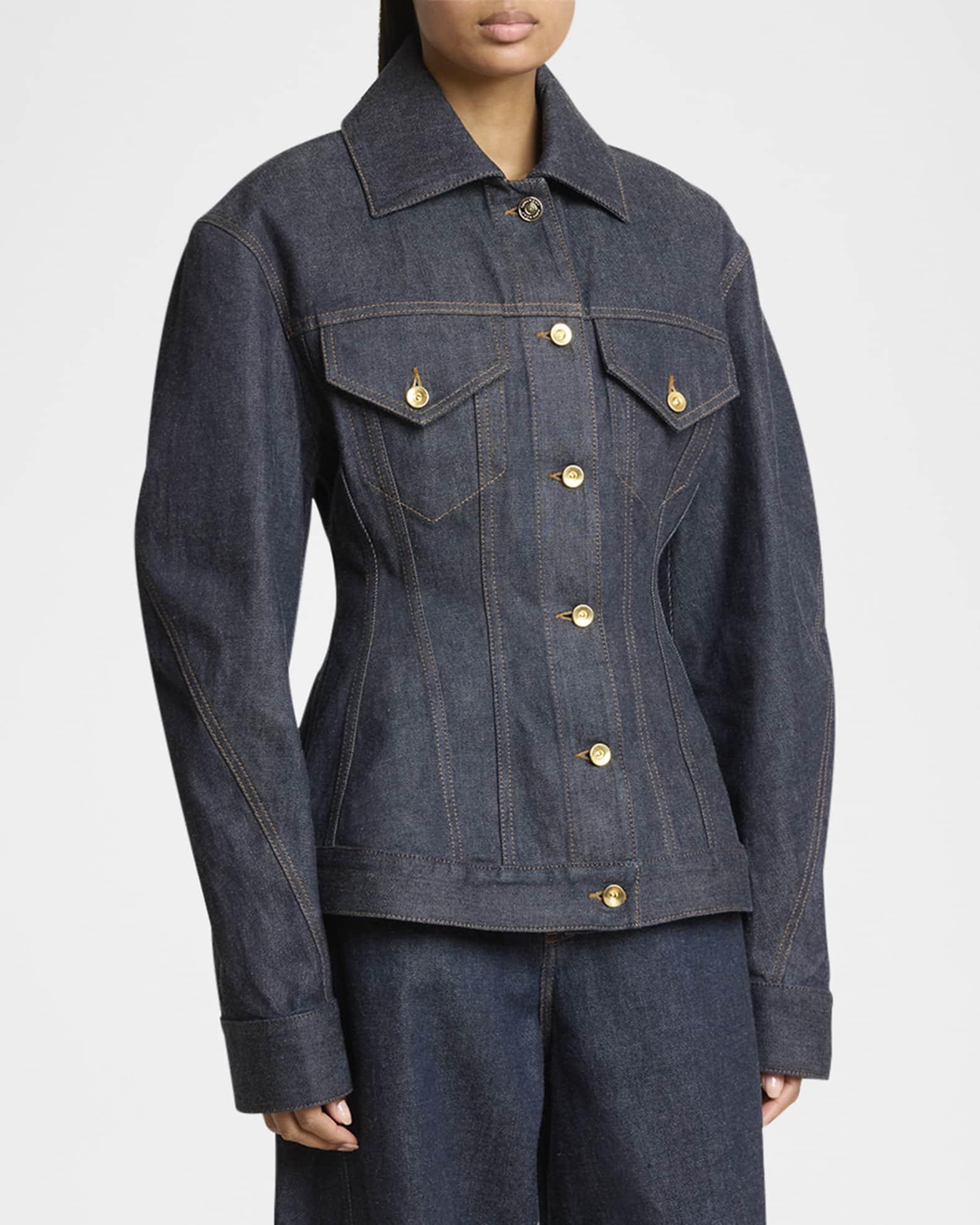 Cocoon-Sleeve Waisted Denim Jacket Product Image