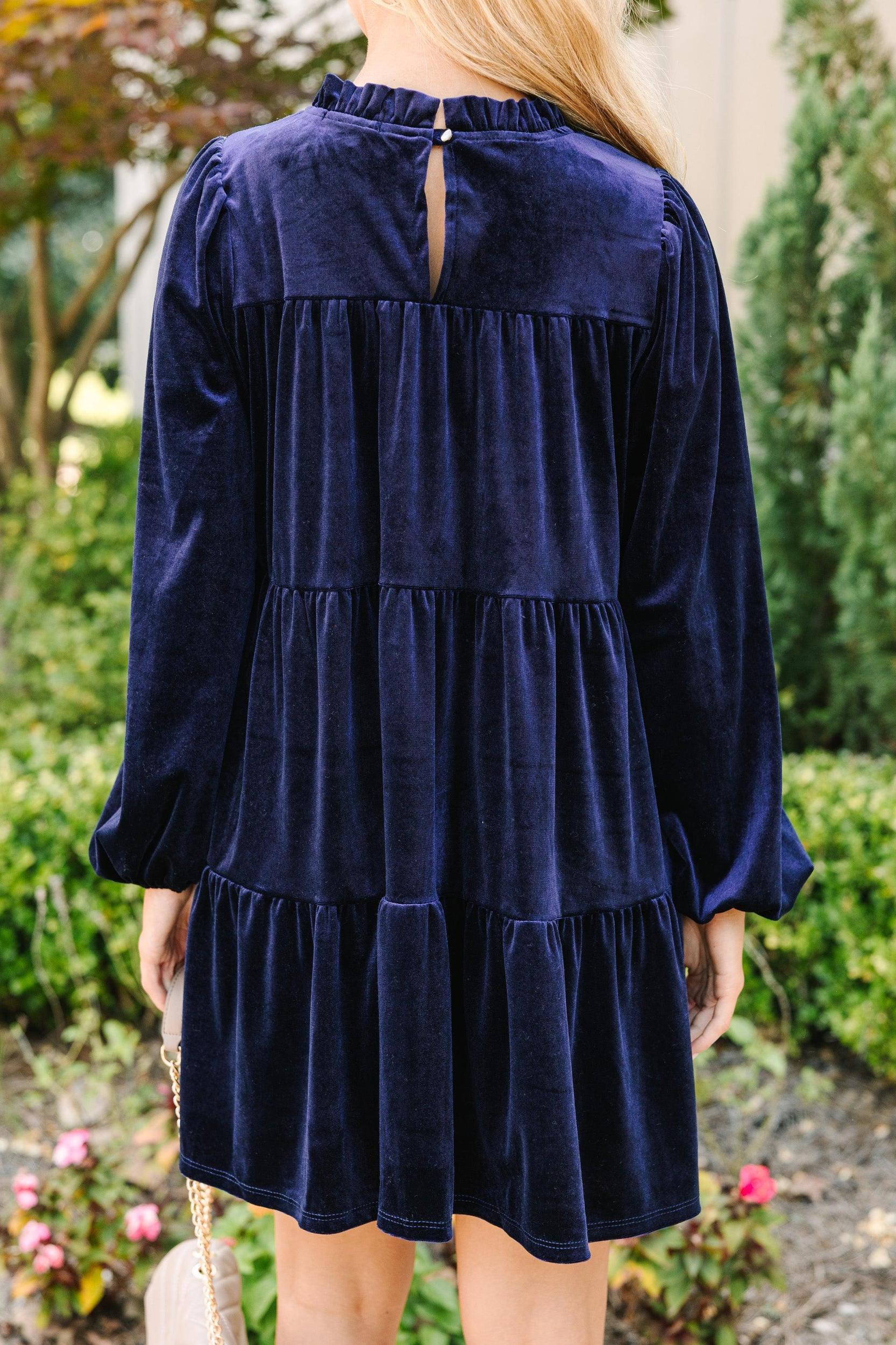 Come On Over Navy Blue Velvet Babydoll Dress Female Product Image