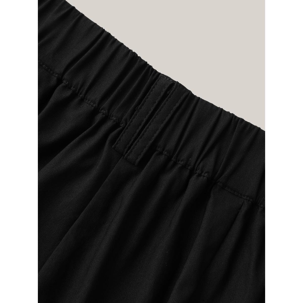 Plus Size Rubber Waist Zipper Pockets Shorts Women Black Casual Button Straight Leg Everyday Shorts BloomChic 30/6X Product Image