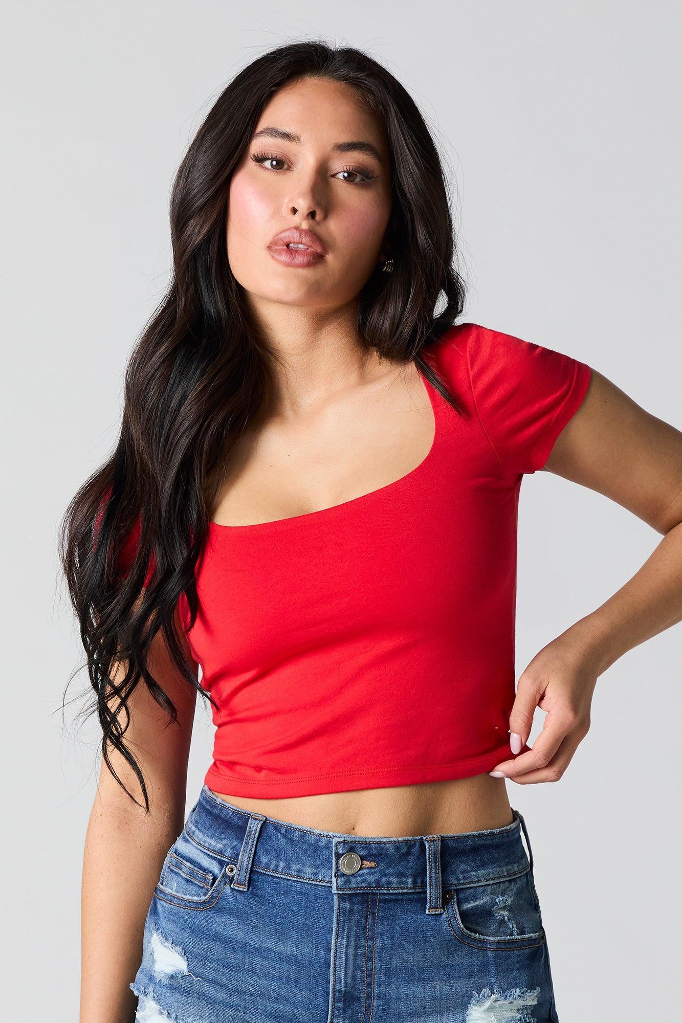 Square Neck Short Sleeve Crop Top Female Product Image