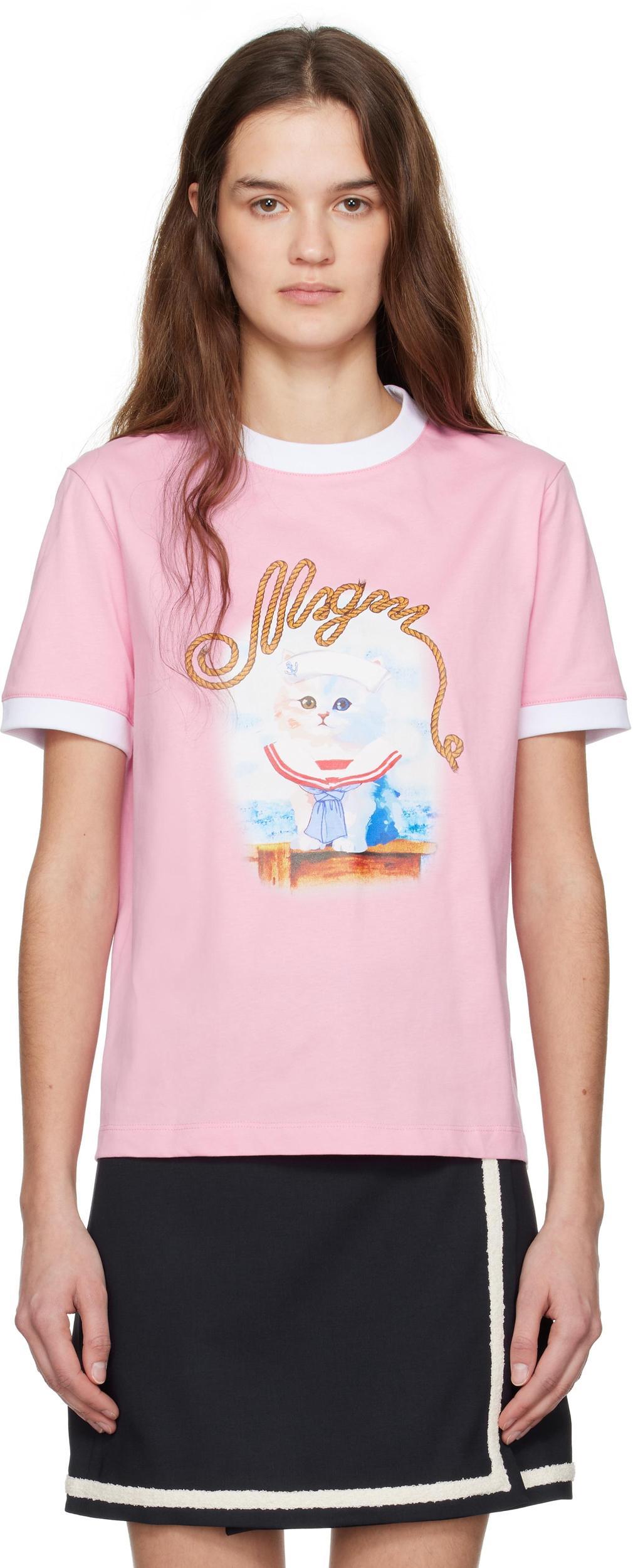 MSGM Pink Sailor Kitty T-shirt In 12 Pink Product Image