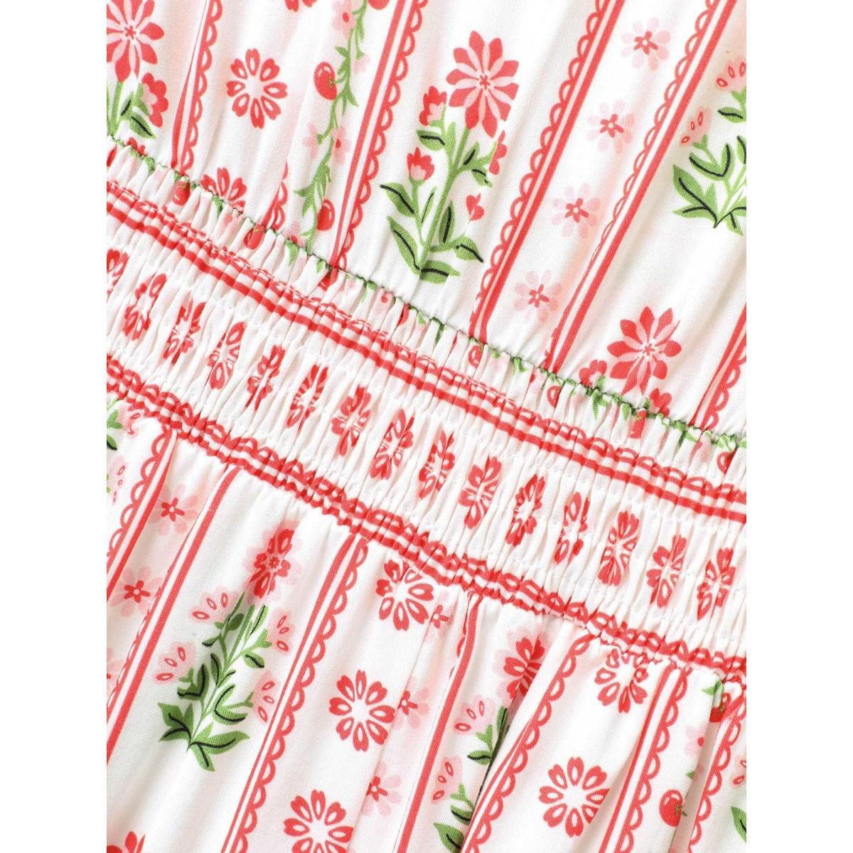 Plus Size Floral Stripe Shirred Waist Midi Dress Raspberry Women Non Short sleeve Curvy BloomChic 14-16/1X Product Image