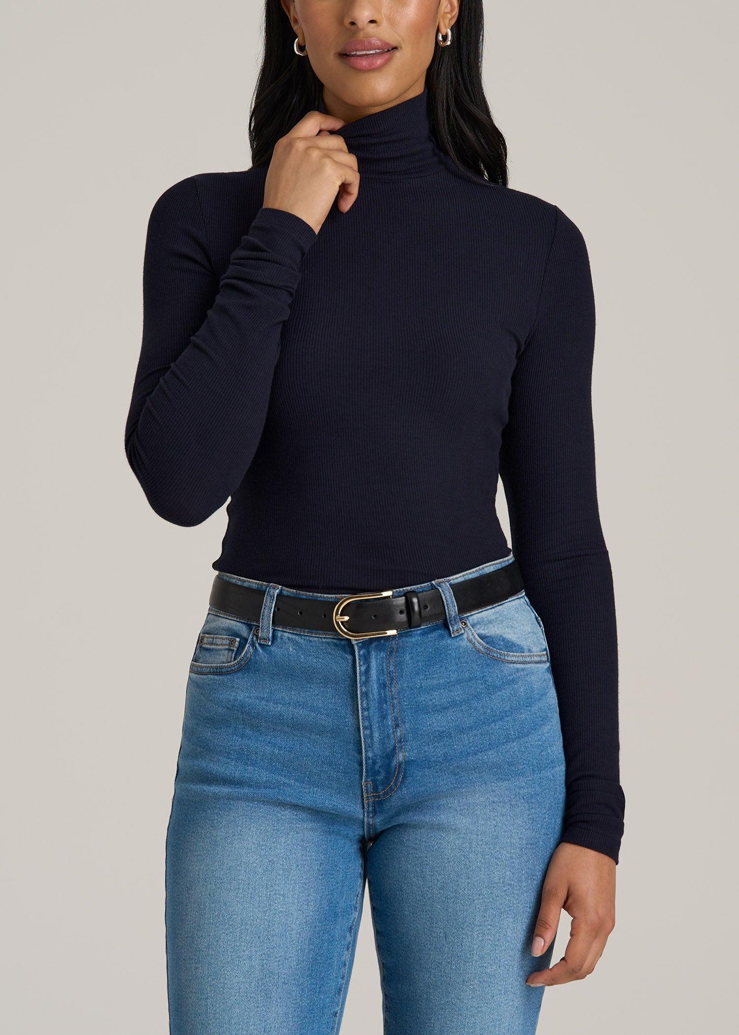 Tall Women's FITTED Long Sleeve Ribbed Turtleneck Tee in White Female Product Image