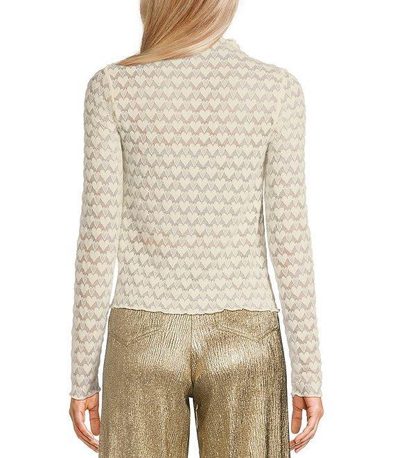 Evolutionary Heart-Printed Knit Mock Neck Long Sleeve Top Product Image