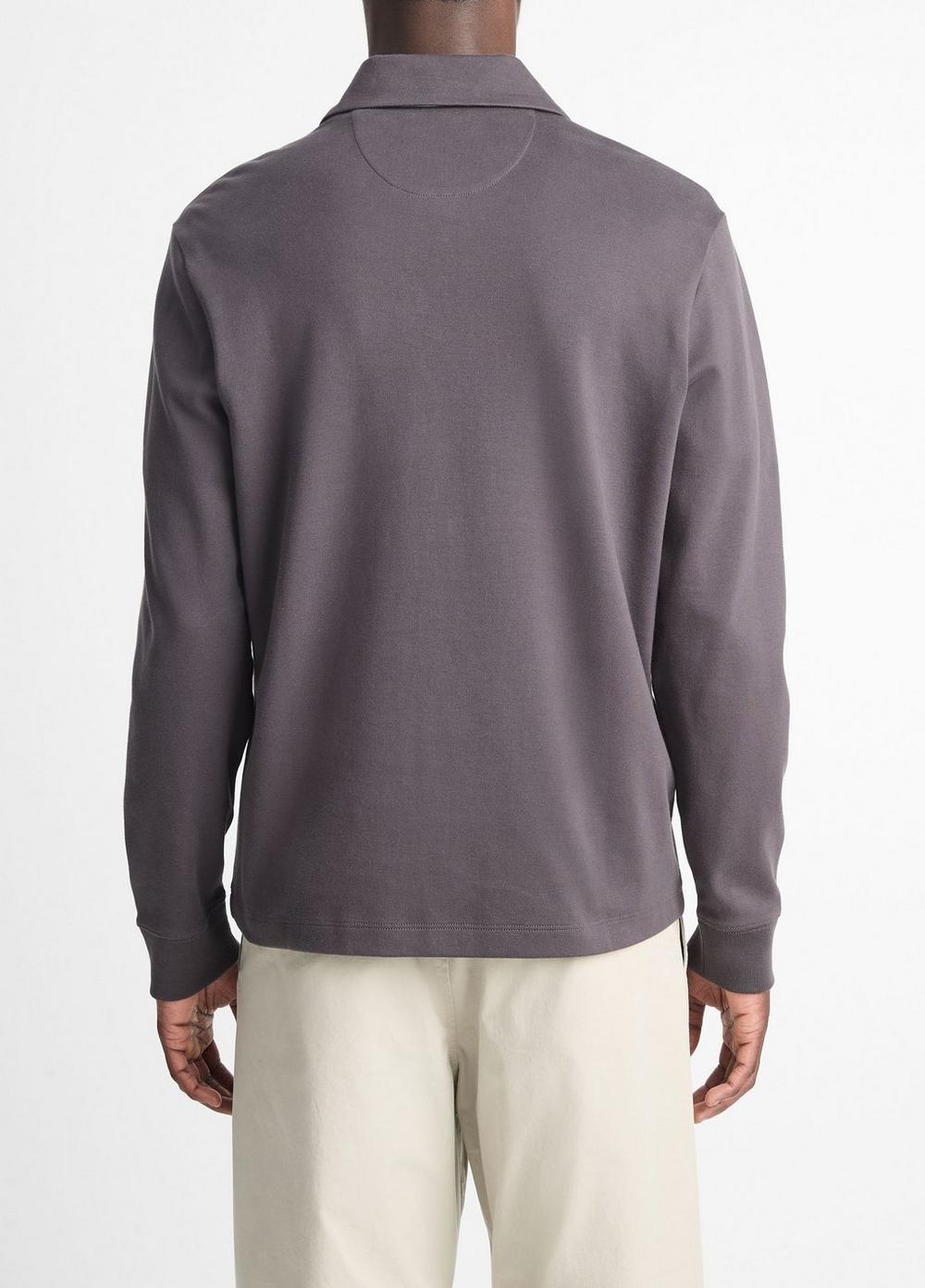 Mens Brushed Pima Cotton Long-Sleeve Polo Shirt, Black, Size XS Vince Product Image