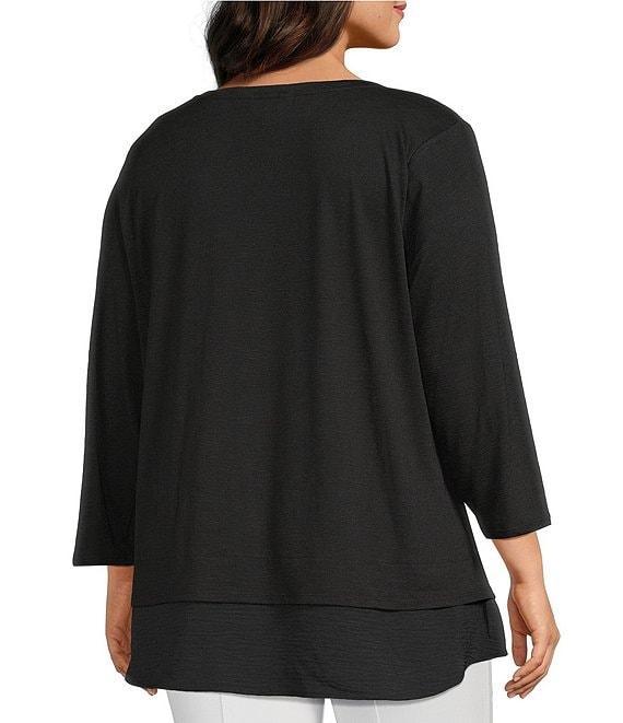 Slim Factor by Investments Plus Size Chloe V-Neck 3/4 Sleeve Mixed Media Top Product Image