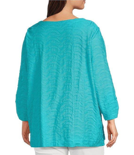Ali Miles Plus Size Textured Knit Round Neck 3/4 Sleeve Hi-Low Hem Top Product Image