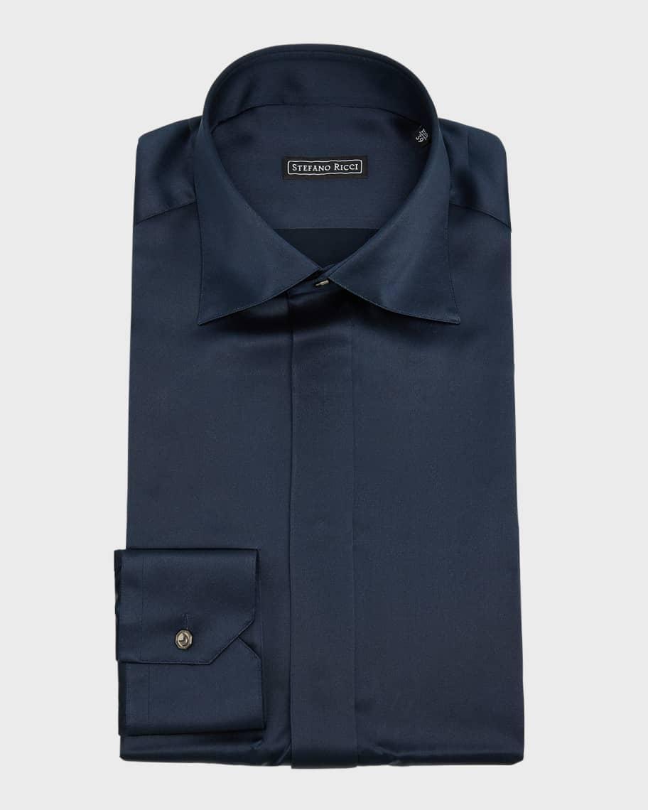 Mens Solid Satin Dress Shirt Product Image