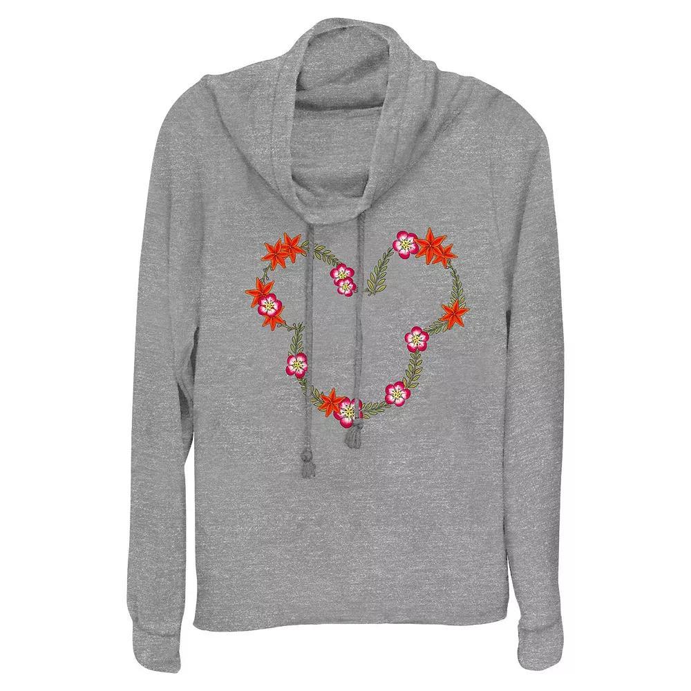 Disneys Mickey Mouse May Floral Wreath Womens Cowlneck Graphic Lightweight Long Sleeve Gray Grey Product Image