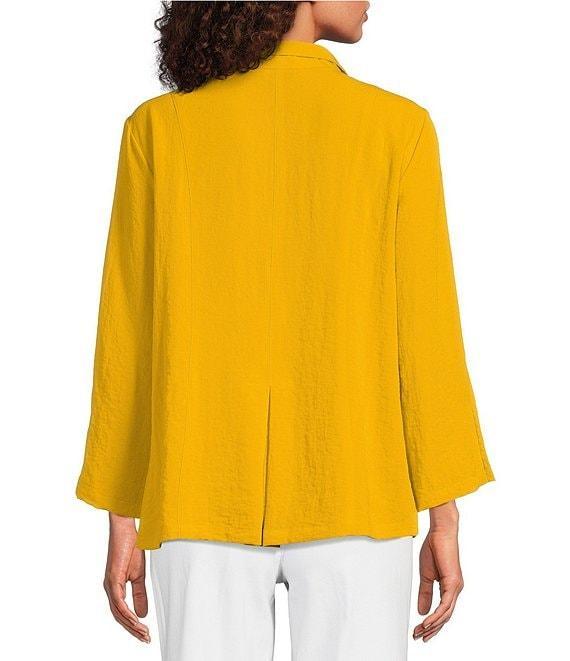 Ali Miles Woven Solid Wire Collar 3/4 Sleeve Pleated Hem Button Front Tunic Product Image