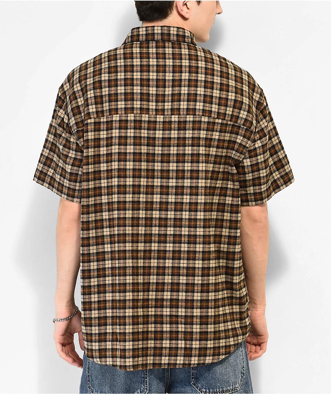 Monet Skateboards Push It Brown Short Sleeve Flannel Shirt Product Image
